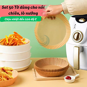 Set 50 Miếng Giấy Lót Nồi Chiên Không Dầu, miếng lót nướng không dính thấm dầu hình tròn đa năng V0060