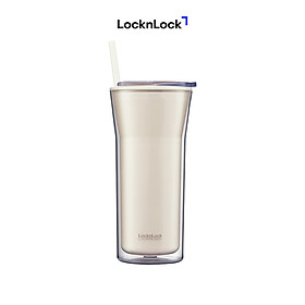 Ly nhựa 2 lớp Daily Essential LocknLock HAP526 - Ống hút cùng màu - Nắp đậy trong suốt - Kèm cọ vệ sinh - Dung tích 770ml