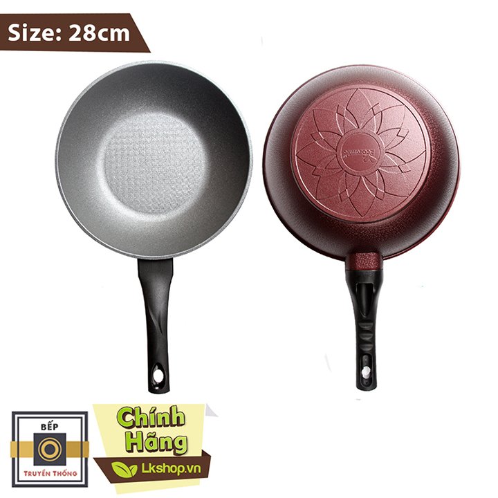 Combo 2 món cao cấp Hàn Quốc, nồi chống dính vân đá Kimscook, quai chống nóng, nắp kính cường lực viền inox size 20 cm và Chảo đúc chống dính Ecoramic Megastone cao cấp sâu lòng màu mận tím 28 cm, dùng bếp gas, hồng ngoại, ... Hàng chính hãng