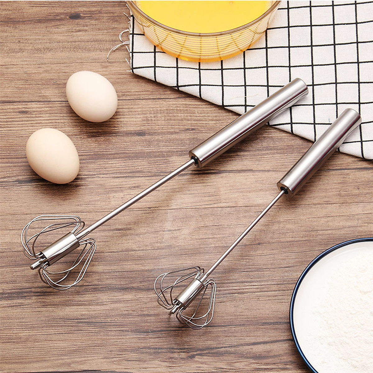 Dụng Cụ Đánh Trứng Cầm Tay Dạng Ấn Trục Xoay Tự Động - Chất Liệu Thép Không Gỉ 304 Cao Cấp - Chính Hãng MINIIN
