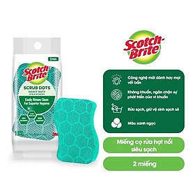 Combo 2 Miếng rửa chén hạt nổi siêu sạch 3M Scotch Brite đa năng, mút kháng khuẩn, không bám cặn bẩn gây mùi màu xanh
