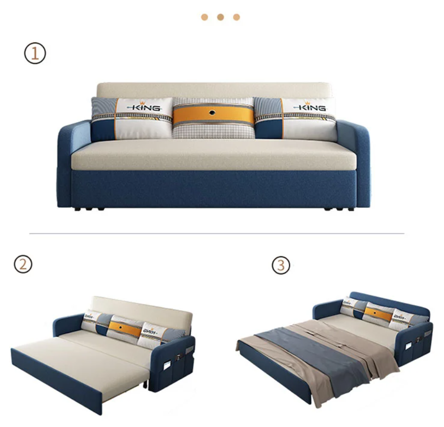 Sofa giường đa năng hộc kéo HGK-03 ngăn chứa đồ tiện dụng Tundo KT 1m8 phối trắng xanh