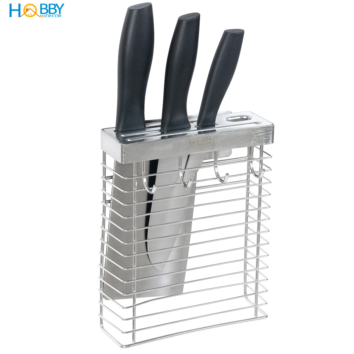 Kệ để dao kéo có móc treo khăn inox 304 dán tường Hobby home decor TD1