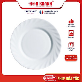 Đĩa Sâu Thủy Tinh Luminarc Diwali Trianon Trắng 23cm đựng thức ăn, cường lực, kháng vỡ - Bộ 3 đĩa - N3646