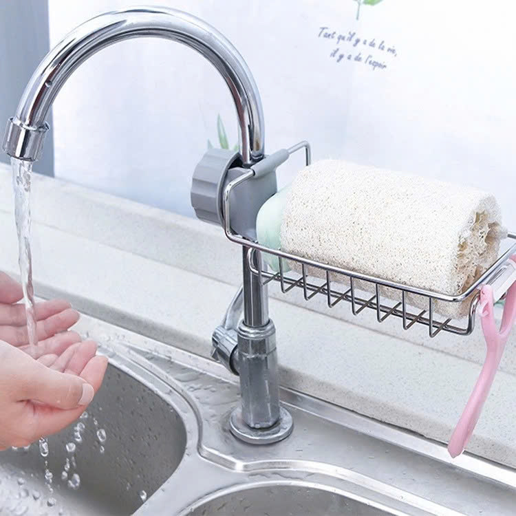 Giá để giẻ rửa bát, nước rửa chén đa năng chất liệu Inox 304 sáng bóng không han gỉ, kích thước 17x10.2x6.5cm