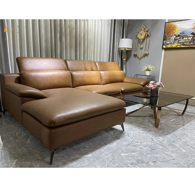 Sofa góc L da bò Italy Tundo màu nâu – SFLCT08 2m6 hàng cao cấp chuẩn da bò nhập khẩu Ý