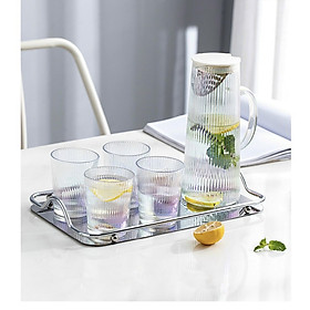 BỘ BÌNH ĐỰNG NƯỚC THỦY TINH CHỊU NHIỆT CAO CẤP KÈM 6 CỐC VÂN TĂM ( KHÔNG BAO GỒM KHAY )  - VD604