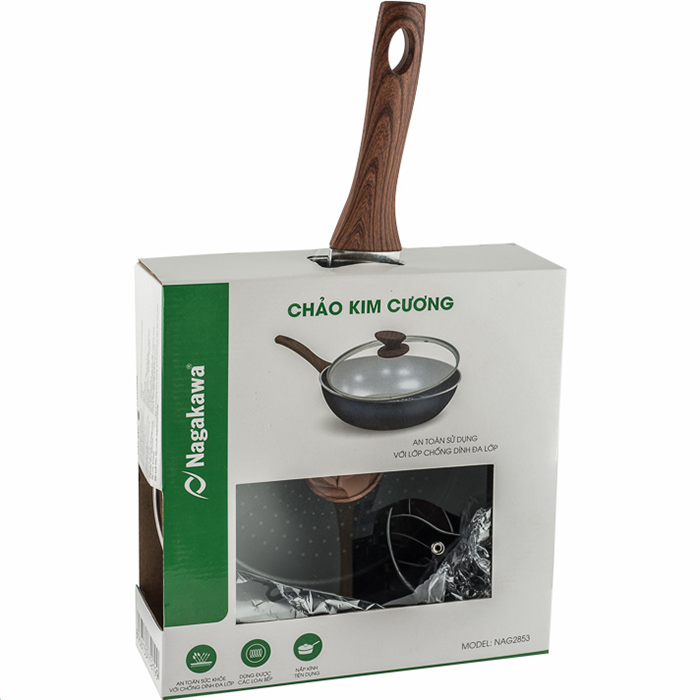 Chảo Sâu Lòng NAG2853 Đáy Từ 5 Lớp Chống Dính Vung Kính Siêu Bền Nagakawa (28cm) - Dùng Trên Mọi Loại Bếp - Hàng Chính Hãng