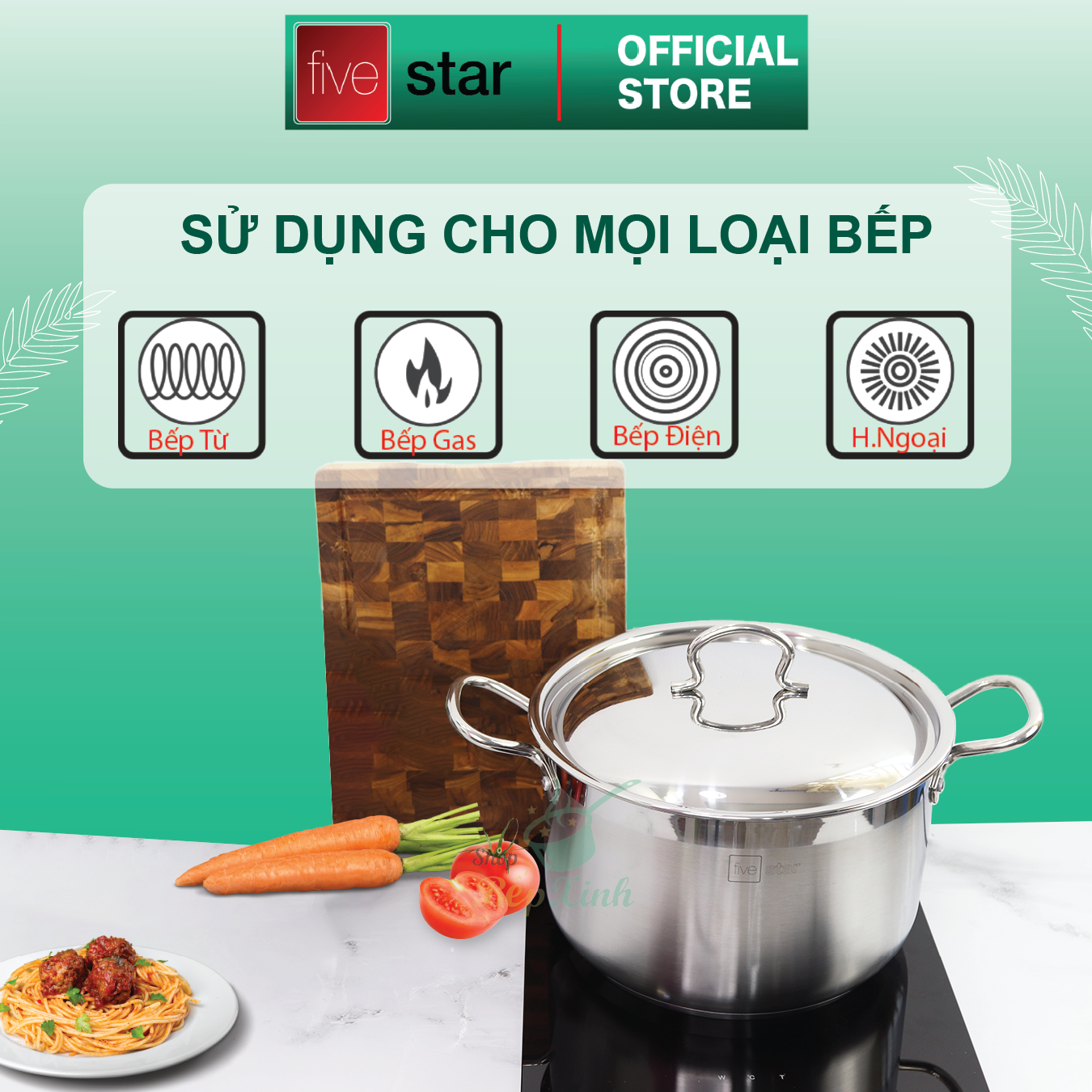 Nồi inox 3 đáy inox 430 FiveStar Standard nắp inox ( 32cm ) , tặng 1 vá canh