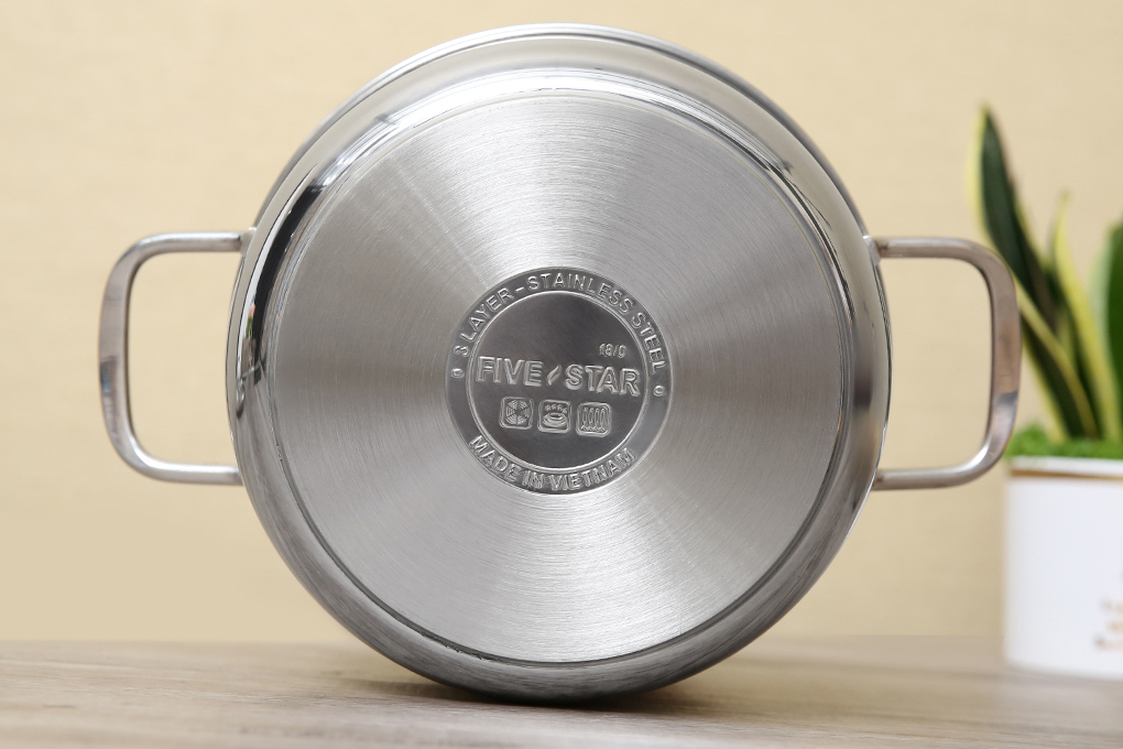 Nồi inox Fivestar 3 đáy từ Sanwich nắp kính 24CM