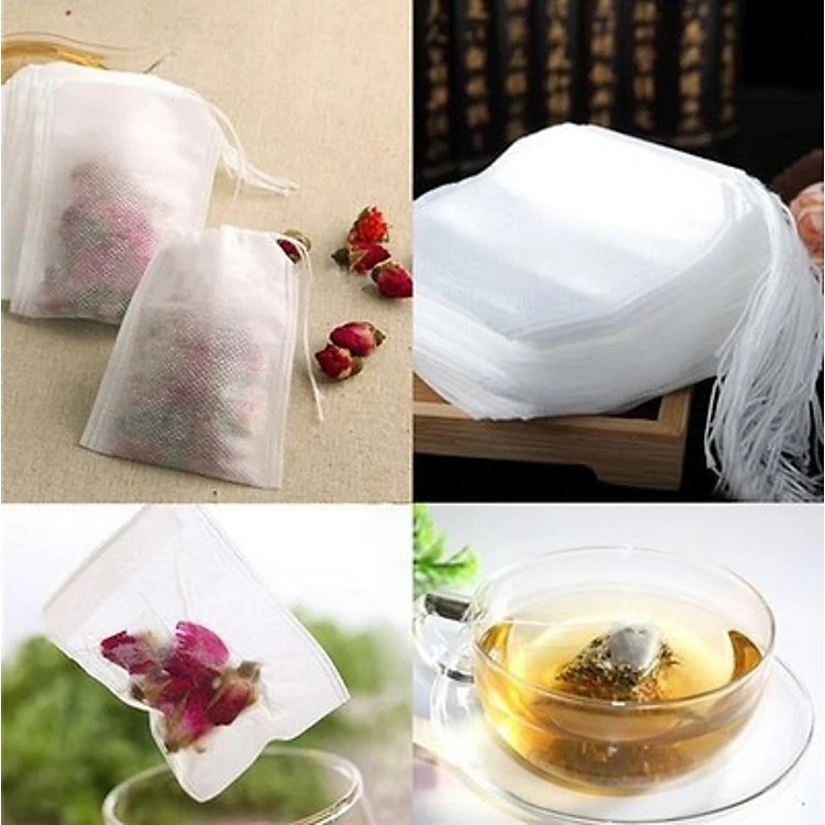 Combo 100 Túi lọc trà/ túi vải không dệt có dây rút size 5 x 7 cm - Hàng chính hãng