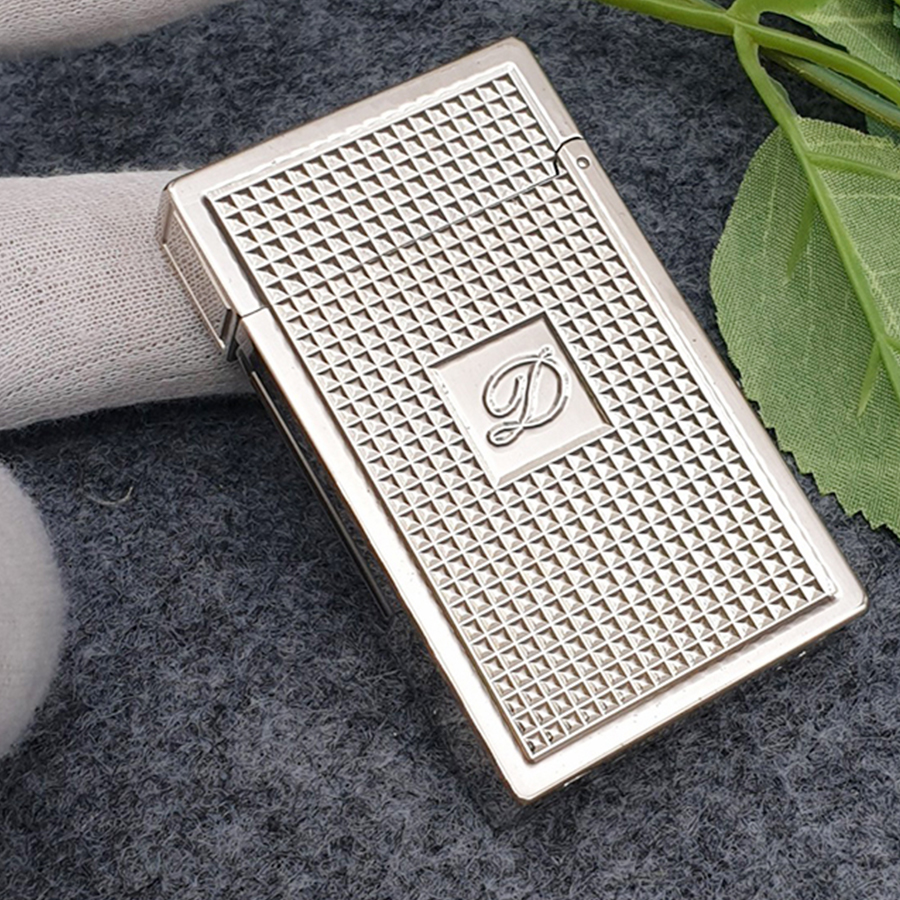Vỏ Hột Quẹt Bật Lửa Upon D136T Họa Tiết Ô Vuông Nhỏ Màu Bạc - Dùng Ga Đá Cao Cấp