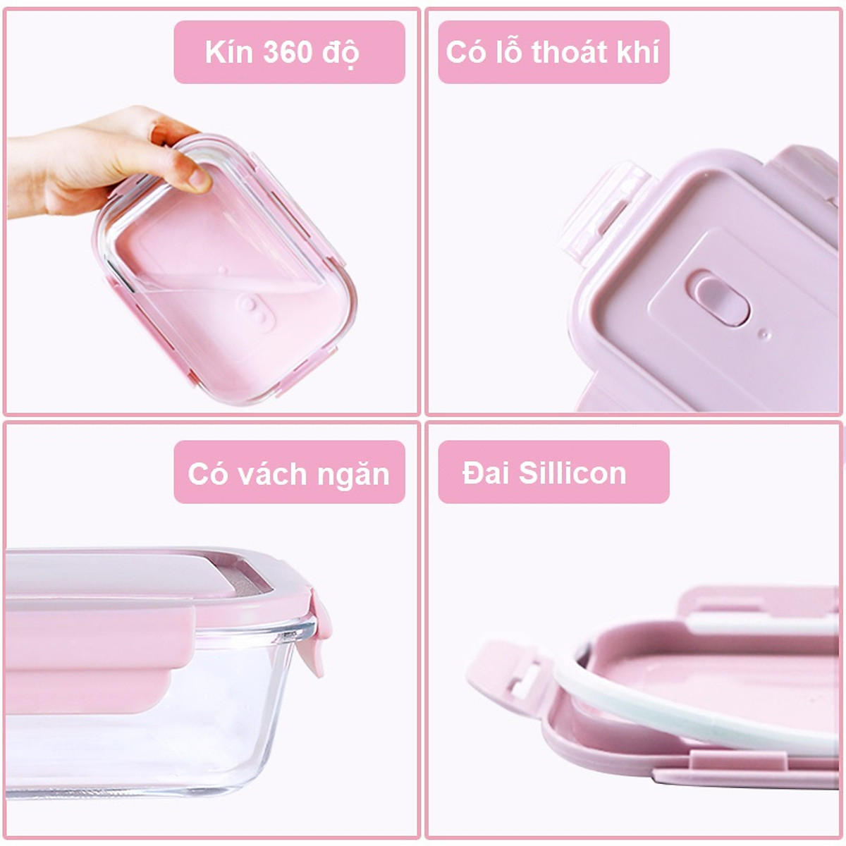 Bộ 2 Hộp Cơm Văn Phòng, Chất Liệu Thủy Tinh Chịu Nhiệt Tốt, Nắp Nhựa PP Cao Cấp An Toàn Sức Khoẻ Kèm Túi Xách Tiện Lợi- Hàng Chính Hãng MINIIN