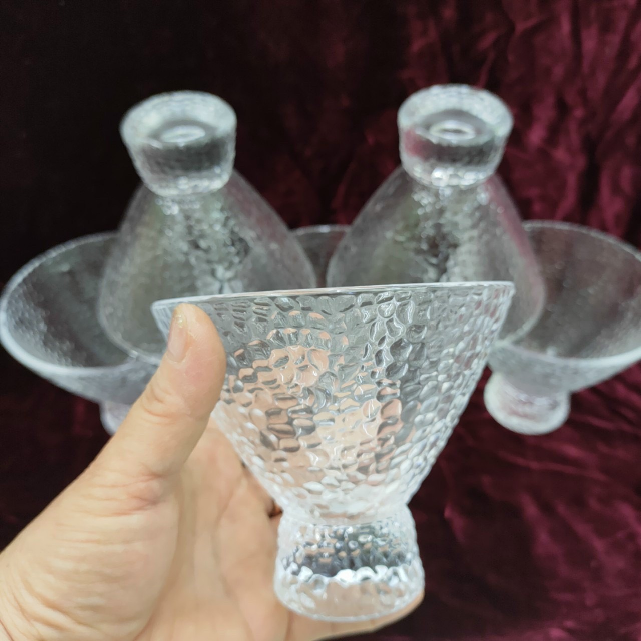 BỘ 6 LY THỦY TINH ĂN KEM, HOA QUẢ CAO CẤP VÂN NỔI - VD71