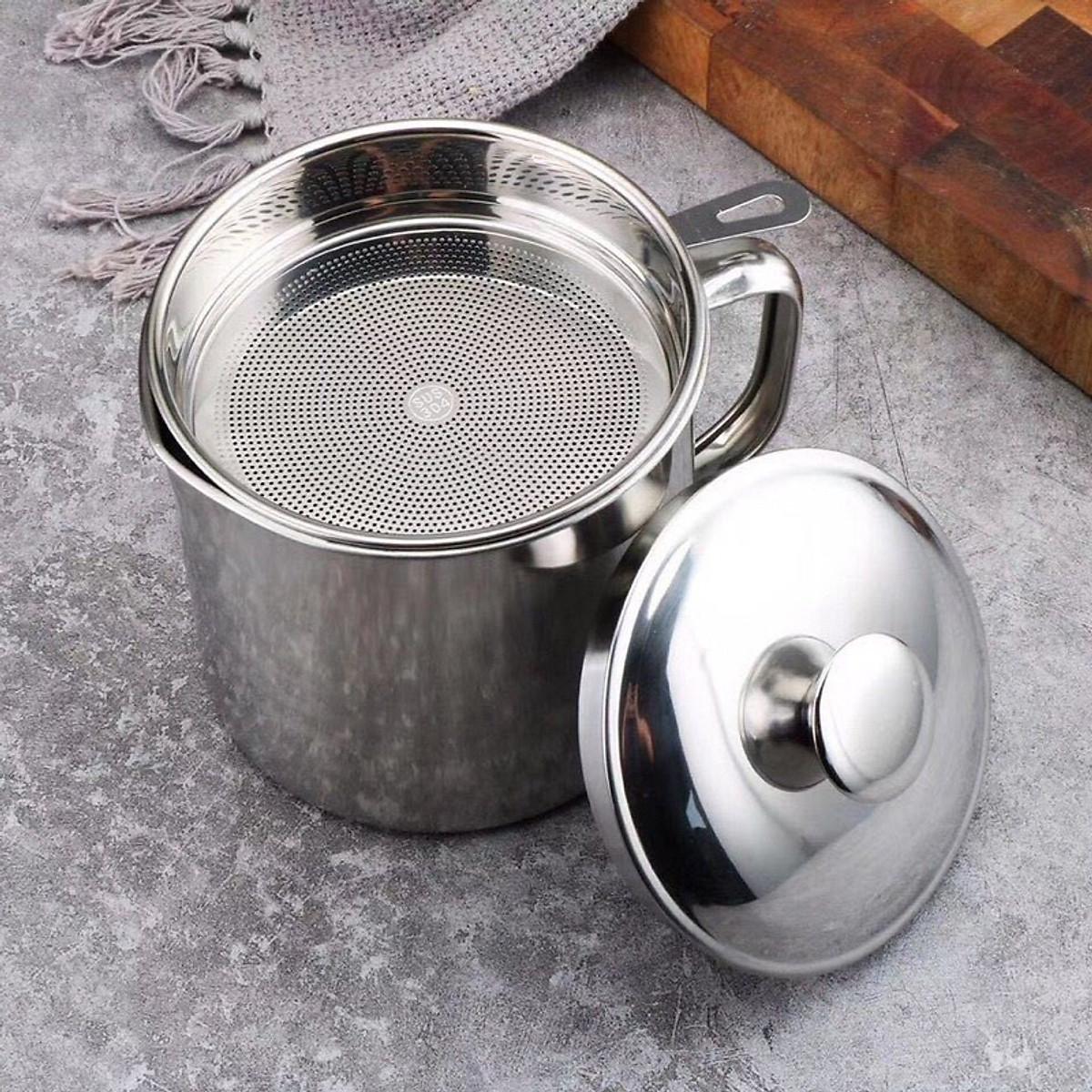 Ca Lọc Dầu Ăn Inox 304 Dày Dặn Dụng Cụ Lọc Nước Inox Đa Năng Bằng Inox