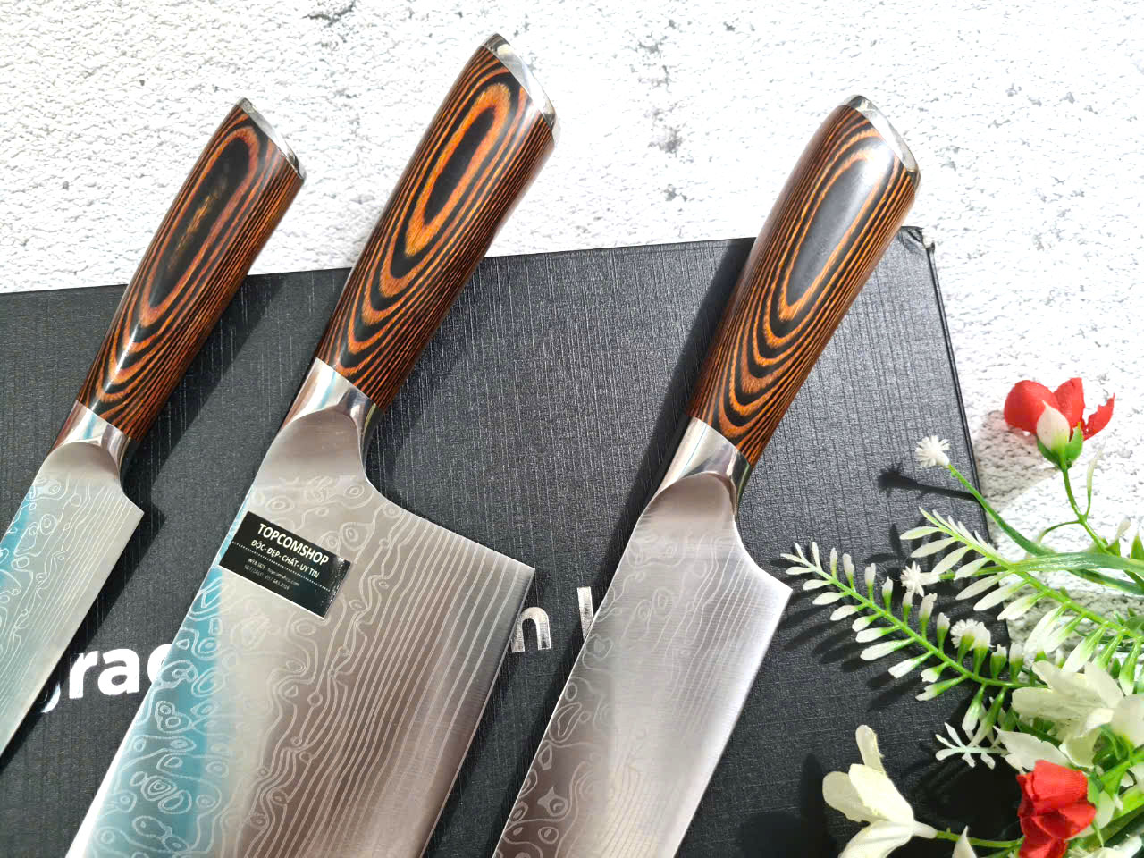 DAO - BỘ 3 DAO BẾP NHẬT BẢN THÉP DAMASCUS DT2 vns