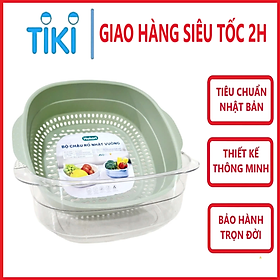 Bộ thau rổ vuông trong HOKORI nhựa VIỆT NHẬT cao cấp - Rửa rau củ quả, trộn thực phẩm - Hàng chính hãng