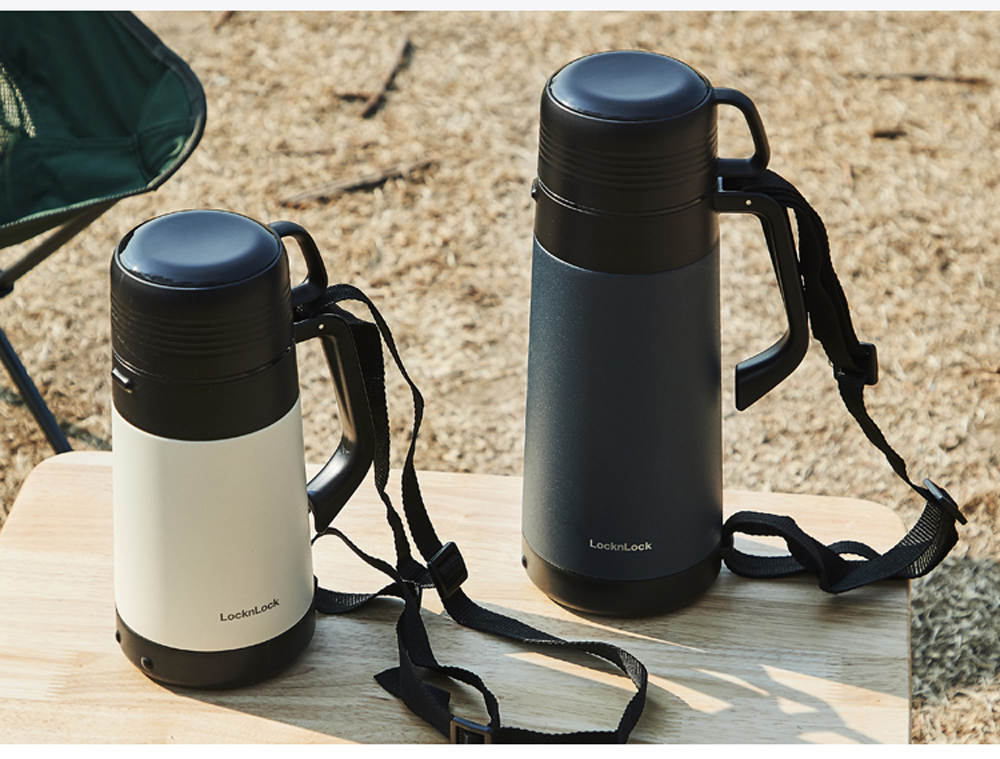 Bình giữ nhiệt Lock&Lock Easy Outdoor Vacuum Bottle màu trắng ngà LHC1484IVY 1,2L - Hàng chính hãng có quai xách, nắp dùng làm cốc nước - JoyMall