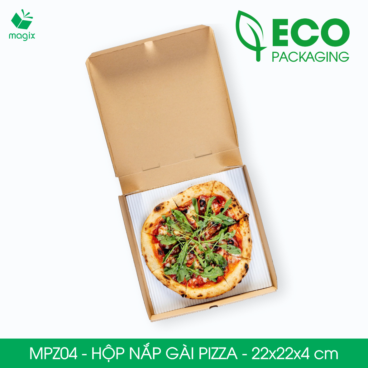 MPZ04 - 22x22x4 cm - 60 Hộp nắp gài pizza đa dụng - Hộp nắp gập, hộp carton gói hàng, hộp quà
