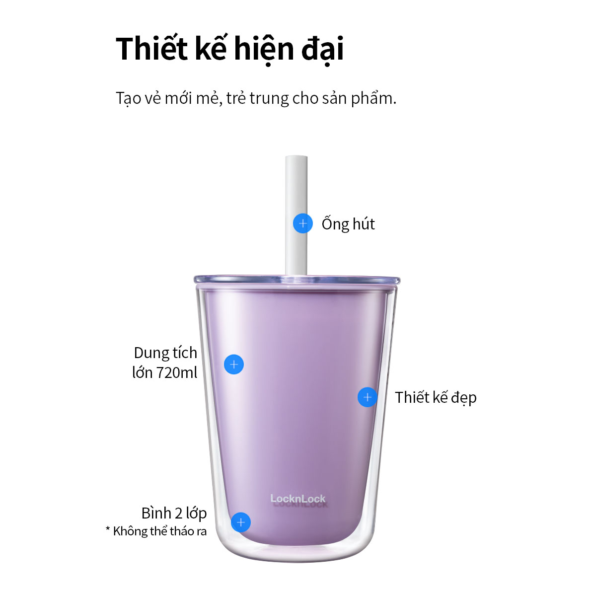 Ly nhựa 2 lớp Bubble Tea Cold Cup LocknLock HAP529 - Kèm ống hút - Dung tích 720ml