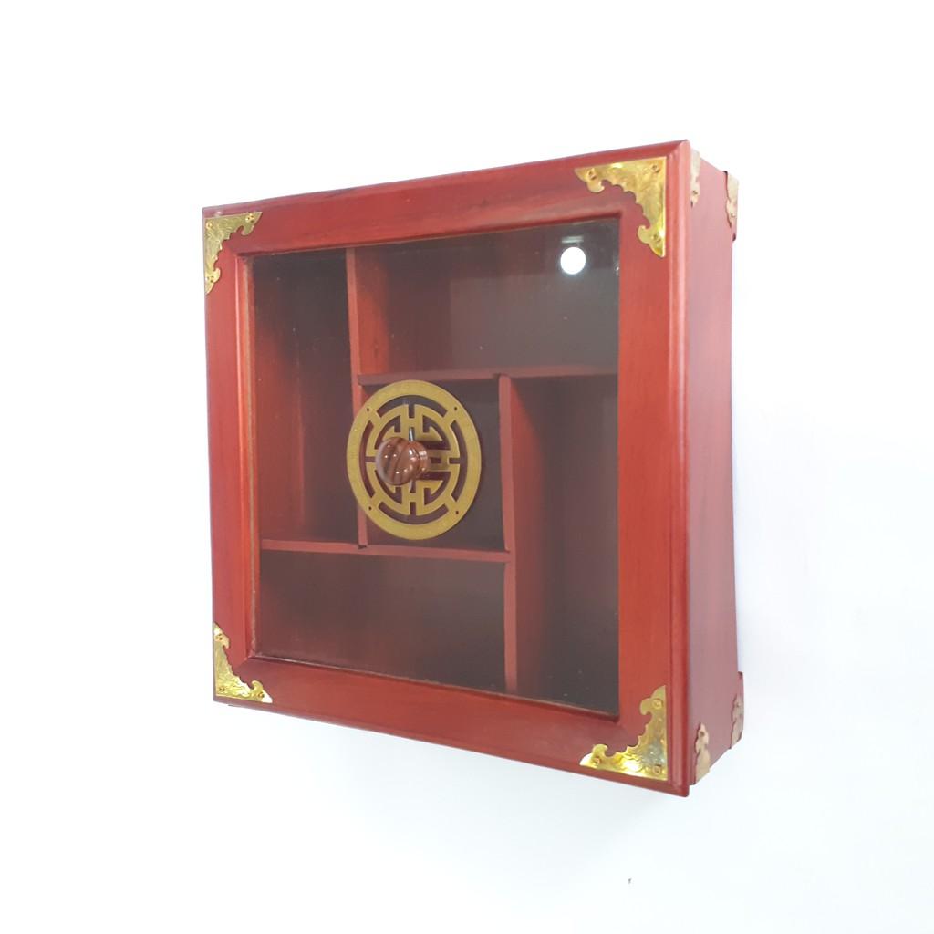 Khay Đựng Mứt Tết Bánh Kẹo Vuông 5 Ngăn Gỗ Gõ Tự Nhiên-DAICAT - Hình lục giác Chữ Phúc Lộc Thọ