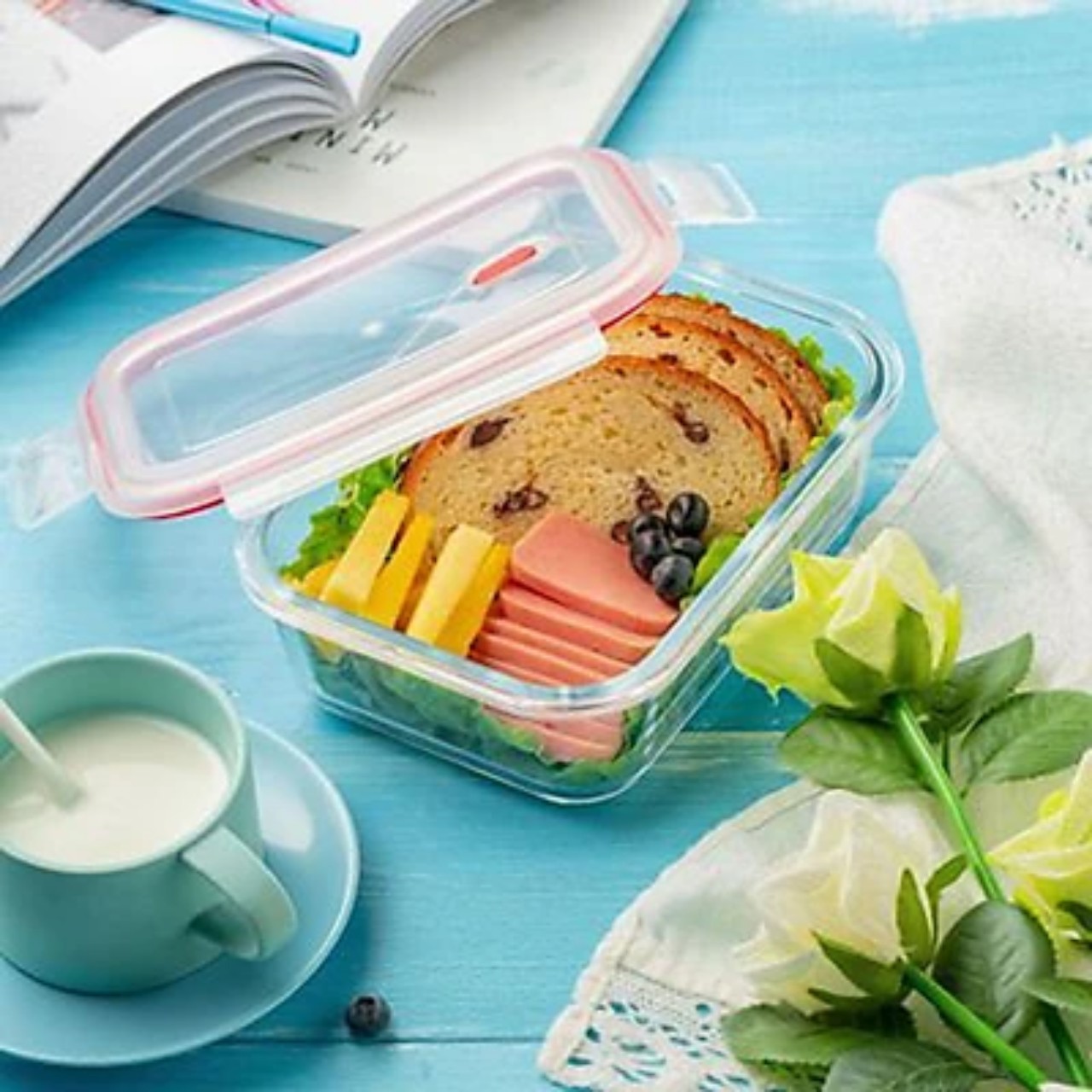 Bộ 2 Hộp Cơm Văn Phòng, Chất Liệu Thủy Tinh Chịu Nhiệt Tốt, Nắp Nhựa PP Cao Cấp An Toàn Sức Khoẻ Kèm Túi Xách Tiện Lợi- Hàng Chính Hãng MINIIN