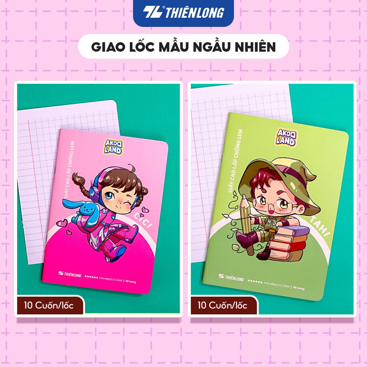 Tập học sinh chống lem 48 trang 4 ô ly vuông 2.5mm 120gsm Thiên Long NB-119/AK - Phiên bản Akooland - Mẫu ngẫu nhiên