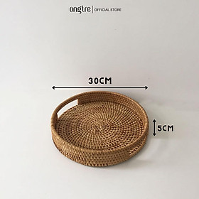 Khay mây tròn có tay cầm ONGTRE đa năng dùng cho nhà hàng, khách sạn