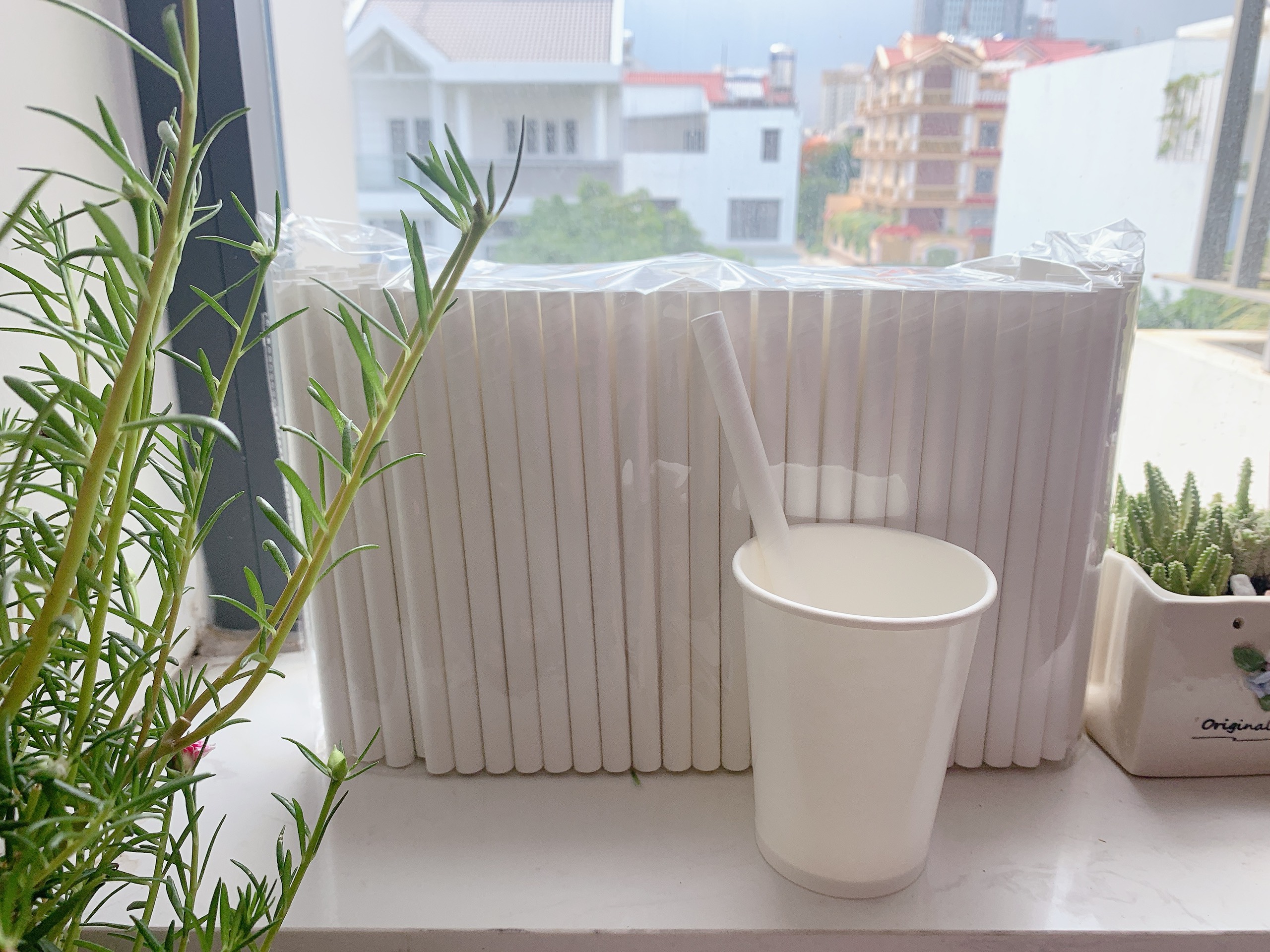 túi 500 gram ống hút giấy Clean paper Straw size 12mm màu trắng dùng để uống trà sữa