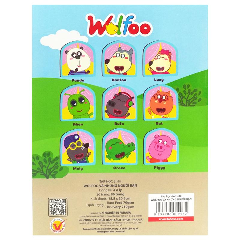 Tập Học Sinh Wolfoo Và Những Người Bạn - 4 Ô Ly 96 Trang 70gsm - Fahasa 03 (Mẫu Bìa Giao Ngẫu Nhiên)