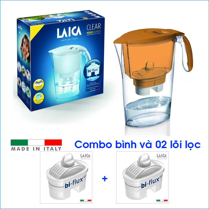 Combo Bình lọc nước LAICA J11A Đỏ Cam và 02 Lõi lọc nước (MADE IN ITALY)