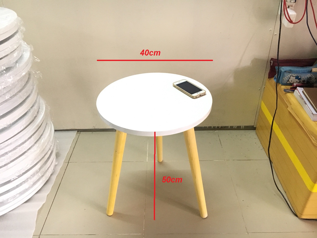 Bàn trà, bàn sofa tròn trắng 40x50, bàn cafe phòng khách, bàn coffee, bàn gỗ cà phê
