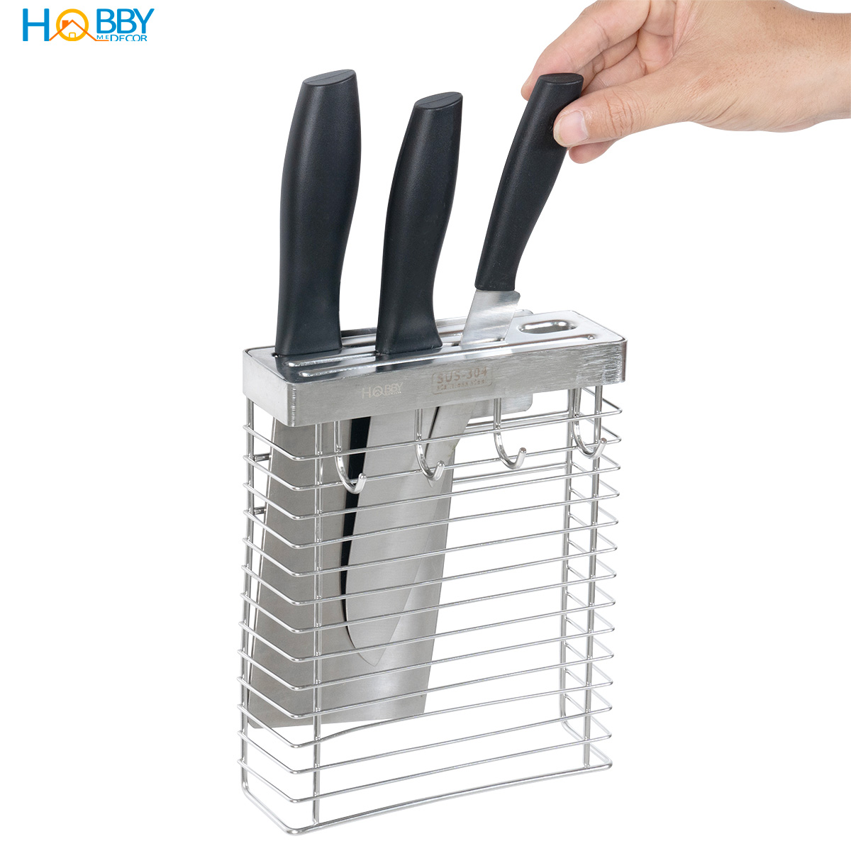 Kệ để dao kéo có móc treo khăn inox 304 dán tường Hobby home decor TD1