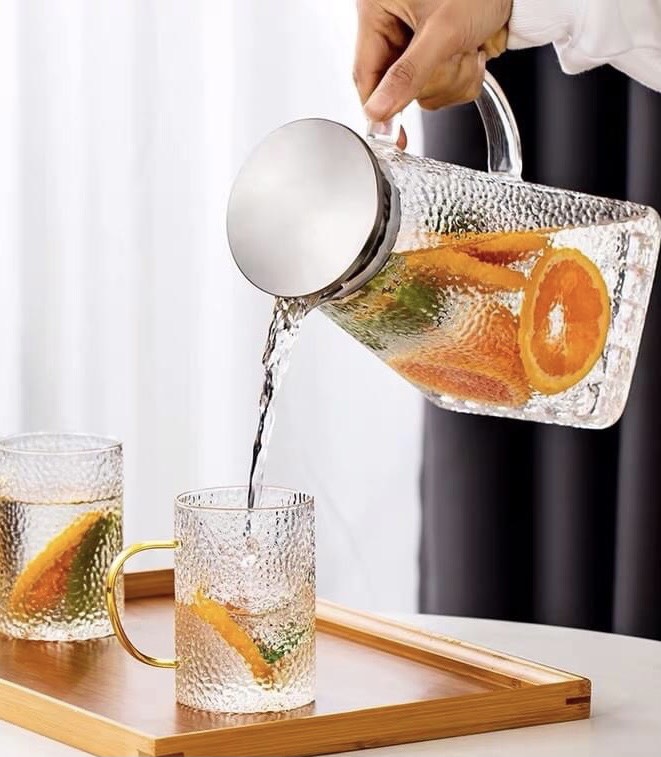 BỘ BÌNH ĐỰNG NƯỚC UỐNG THỦY TINH CHỊU NHIỆT CAO CẤP KÈM 6 LY ĐÁY CẠNH - ANTH580