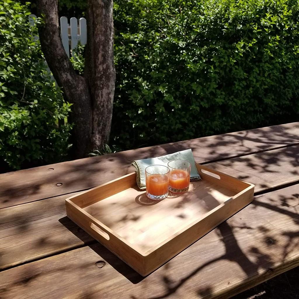Khay gỗ Tre phục vụ chữ nhật có tay cầm, Nhiều Kích thước (Tre VN), Cứng cáp (Bamboo serving tray) | EH023