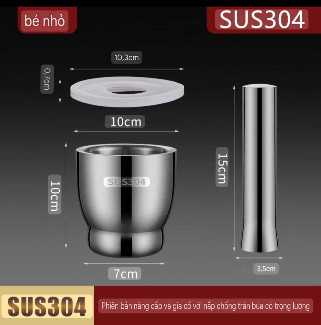 Bộ cối chày inox 304 tặng 1 thìa