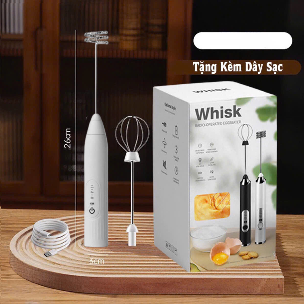 Máy tạo bọt cà phê cầm tay 3 chế độ sạc điện, máy đánh trứng mini đa năng sạc usb