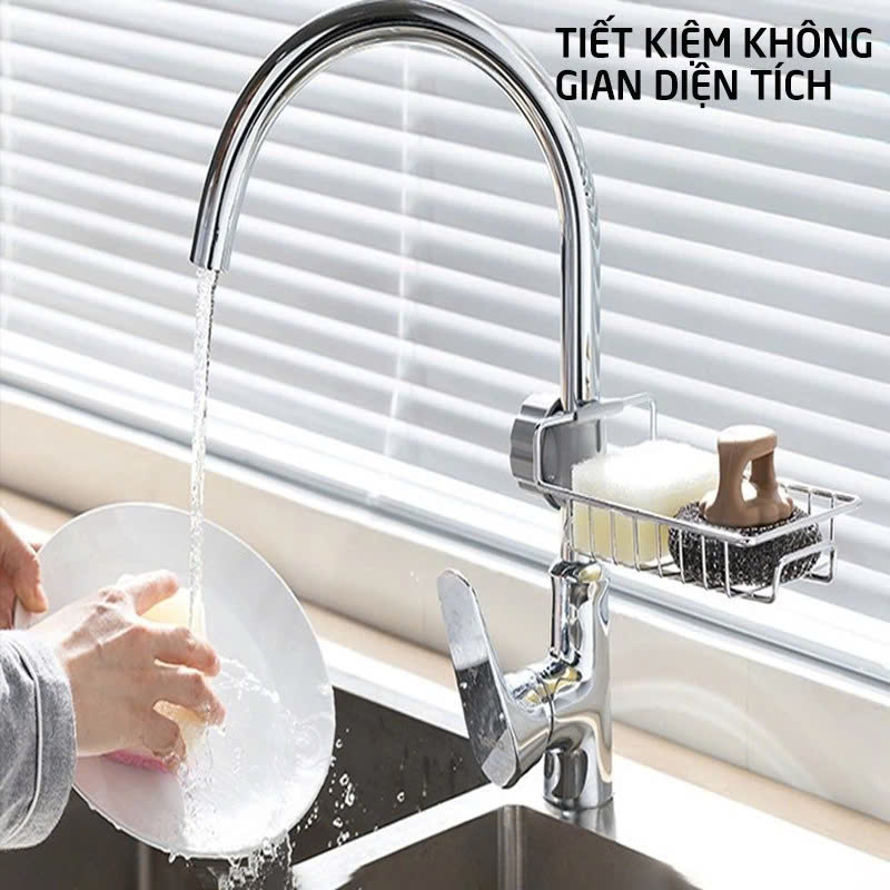 Giá để giẻ rửa bát, nước rửa chén đa năng chất liệu Inox 304 sáng bóng không han gỉ, kích thước 17x10.2x6.5cm