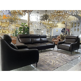 Combo ghế sofa băng da bò Italy Juno sofa màu đen SFBCT03 2m2 hàng cao cấp chuẩn da bò nhập khẩu Ý