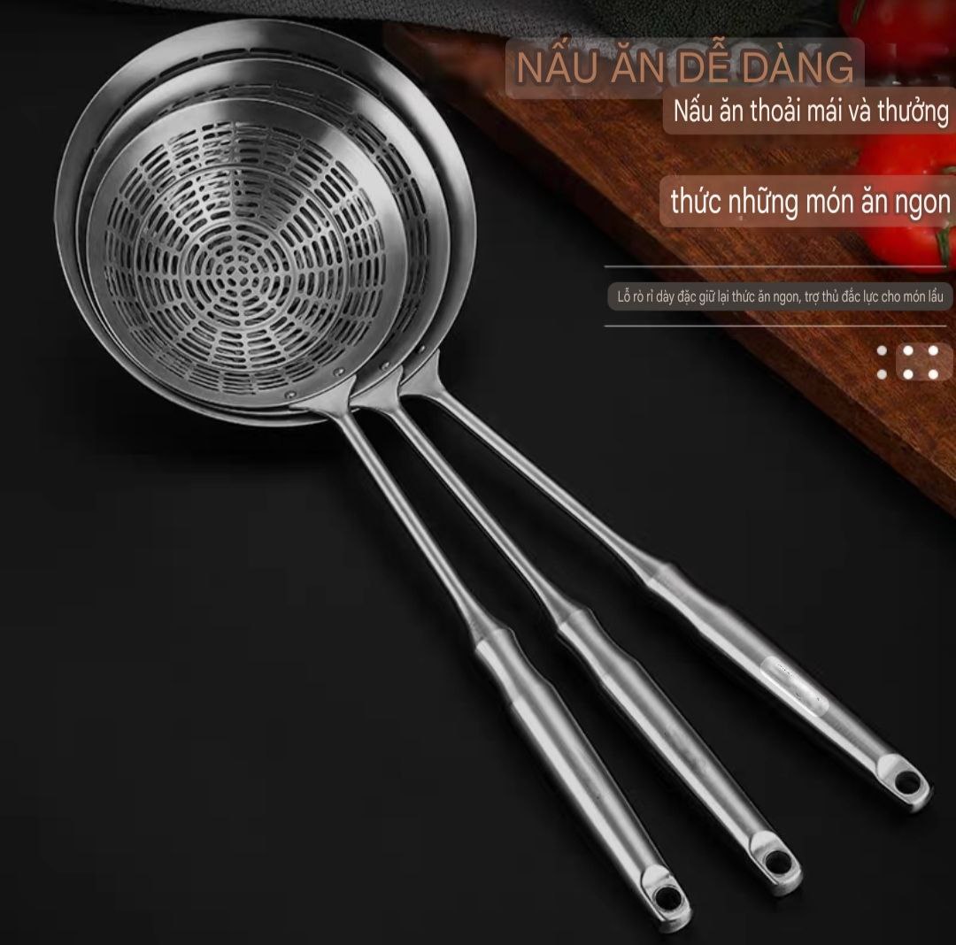 Chao Vợt Lưới Đột Dập Rổ Lọc Thức Ăn Đa Chức Năng Cho Nhà Bếp Vá Sạn Vợt INOX SUS304 Cao Cấp
