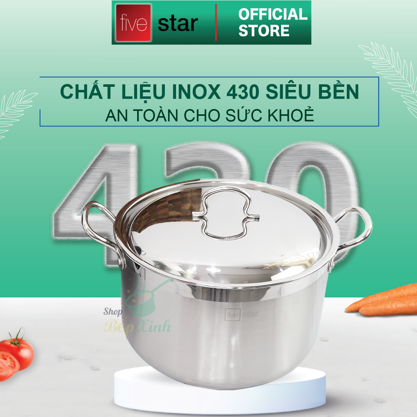 Nồi inox 3 đáy inox 430 FiveStar Standard nắp inox ( 32cm ) , tặng 1 vá canh