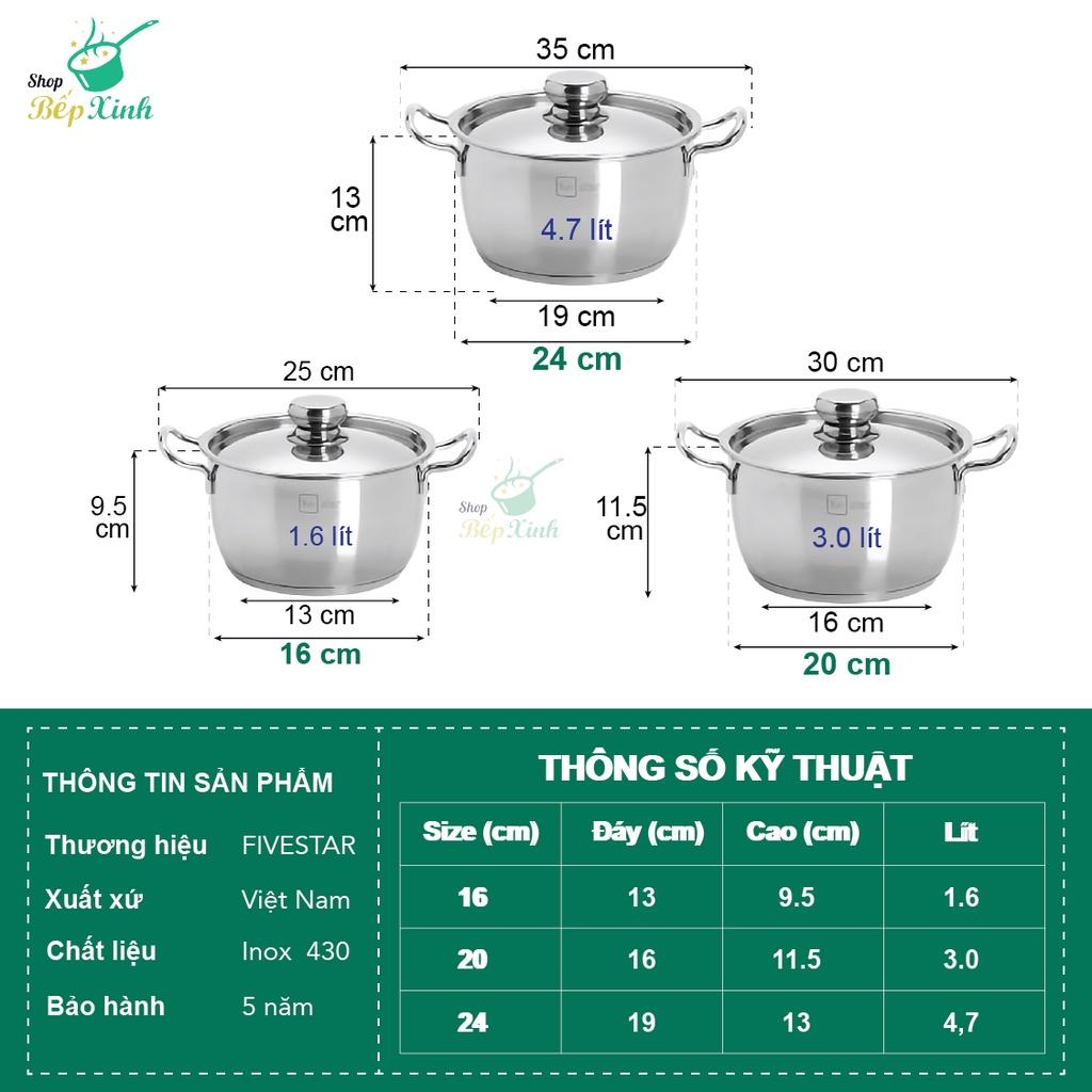 Bộ nồi 3 đáy inox 430 Thân Cool Standard nắp inox FS-B3010 (Kích thước 16cm - 20cm - 24cm), tặng 1 vá canh
