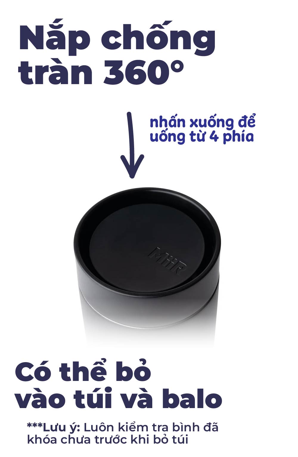 Bình giữ nhiệt MiiR 360 Traveler nắp ấn chống tràn uống từ 4 phía thương hiệu Mỹ nhập khẩu chính hãng