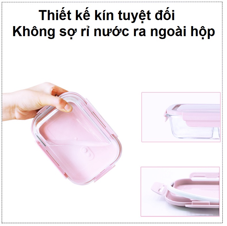 Bộ 2 Hộp Cơm Văn Phòng, Chất Liệu Thủy Tinh Chịu Nhiệt Tốt, Nắp Nhựa PP Cao Cấp An Toàn Sức Khoẻ Kèm Túi Xách Tiện Lợi- Hàng Chính Hãng MINIIN