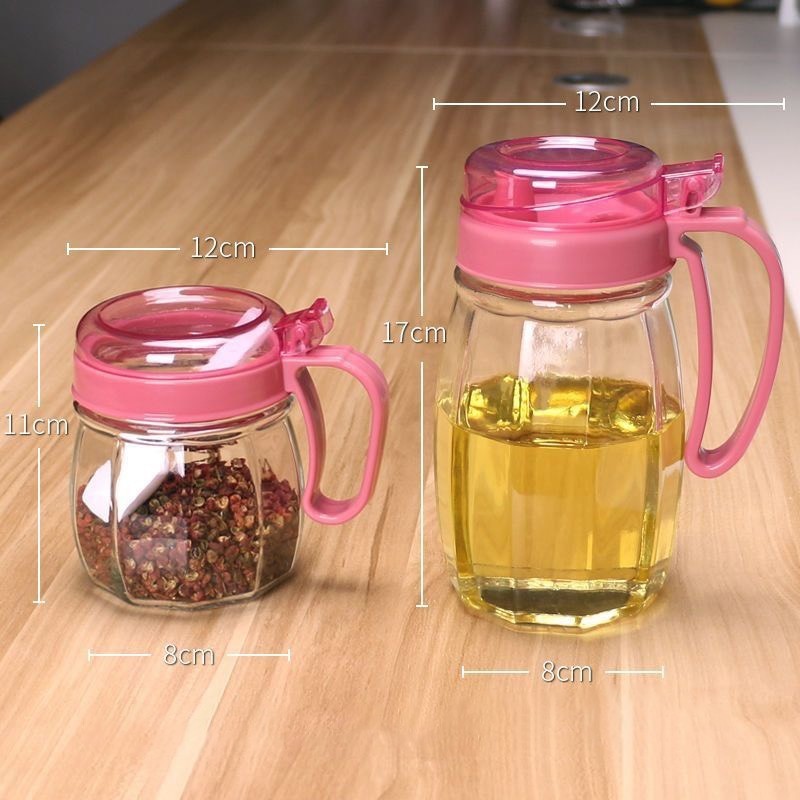 Lọ Đựng Gia Vị Thủy Tinh 5 Món, Bộ Hũ Đựng Gia Vị Màu Hồng Trong Suốt Cực Đẹp Sang Trọng Có Tay Cầm.