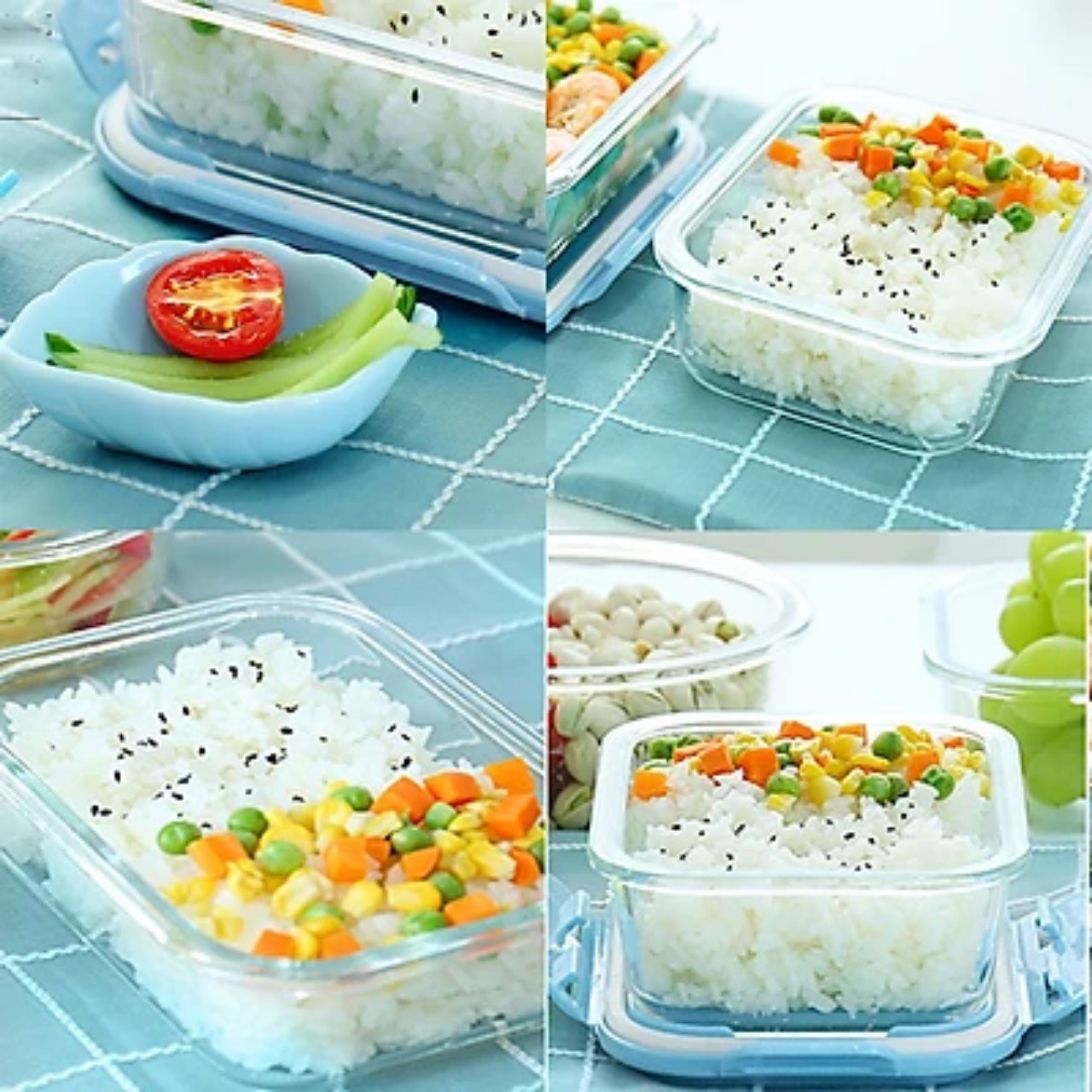 Bộ 2 Hộp Cơm Văn Phòng, Chất Liệu Thủy Tinh Chịu Nhiệt Tốt, Nắp Nhựa PP Cao Cấp An Toàn Sức Khoẻ Kèm Túi Xách Tiện Lợi- Hàng Chính Hãng MINIIN