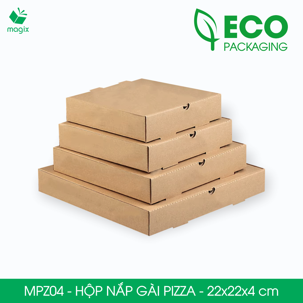 MPZ04 - 22x22x4 cm - 60 Hộp nắp gài pizza đa dụng - Hộp nắp gập, hộp carton gói hàng, hộp quà