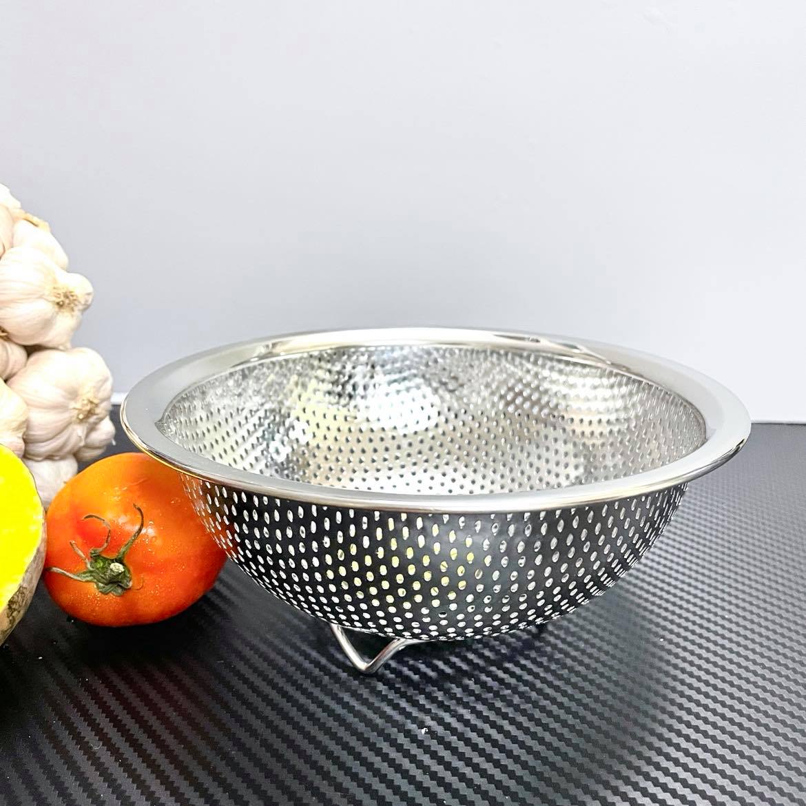 RỔ INOX (RÁ INOX) CAO CẤP. Dụng cụ đựng chứa thực phẩm với 3 chân cao TIỆN LỢI dùng trưng hoa quả, rửa rau củ quả, phơi hong bánh