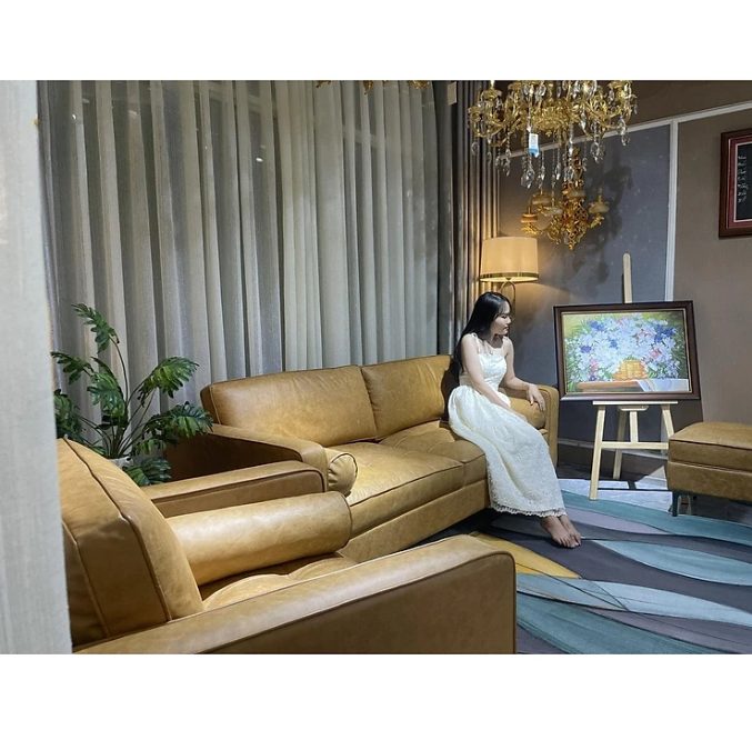 Combo ghế sofa băng da bò Italy Tundo màu vàng SFBCT07 2m hàng cao cấp chuẩn da bò nhập khẩu Ý