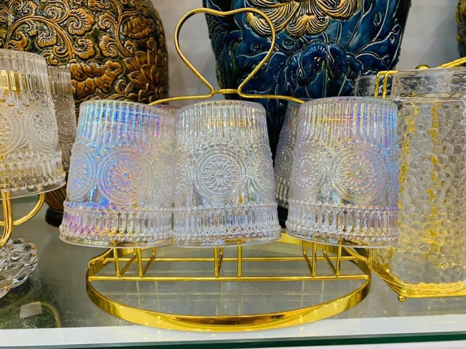 BỘ 6 CỐC THỦY TINH CHỊU NHIỆT CAO CẤP UỐNG NƯỚC HOA VĂN TRỐNG ĐỒNG DẬP NỔI - ANTH674